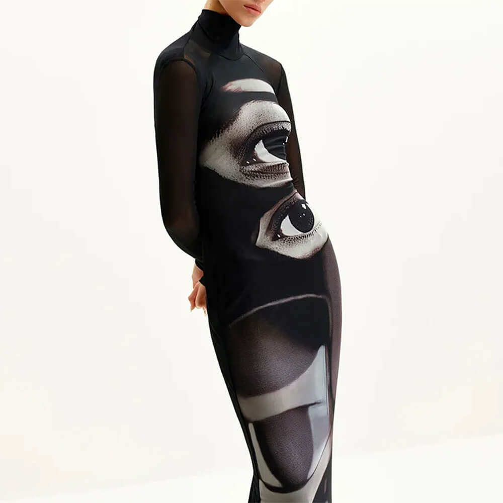 Mirabella Surreal Semi-Sheer Eye Print Mesh Dress Print / S Mirabella Surreal Semi-Sheer Eye Print Mesh Dress Print / S
