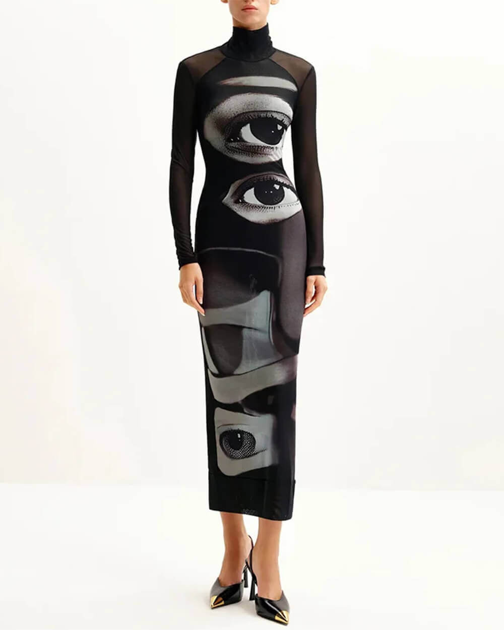 Mirabella Surreal Semi-Sheer Eye Print Mesh Dress Print / S Mirabella Surreal Semi-Sheer Eye Print Mesh Dress Print / S