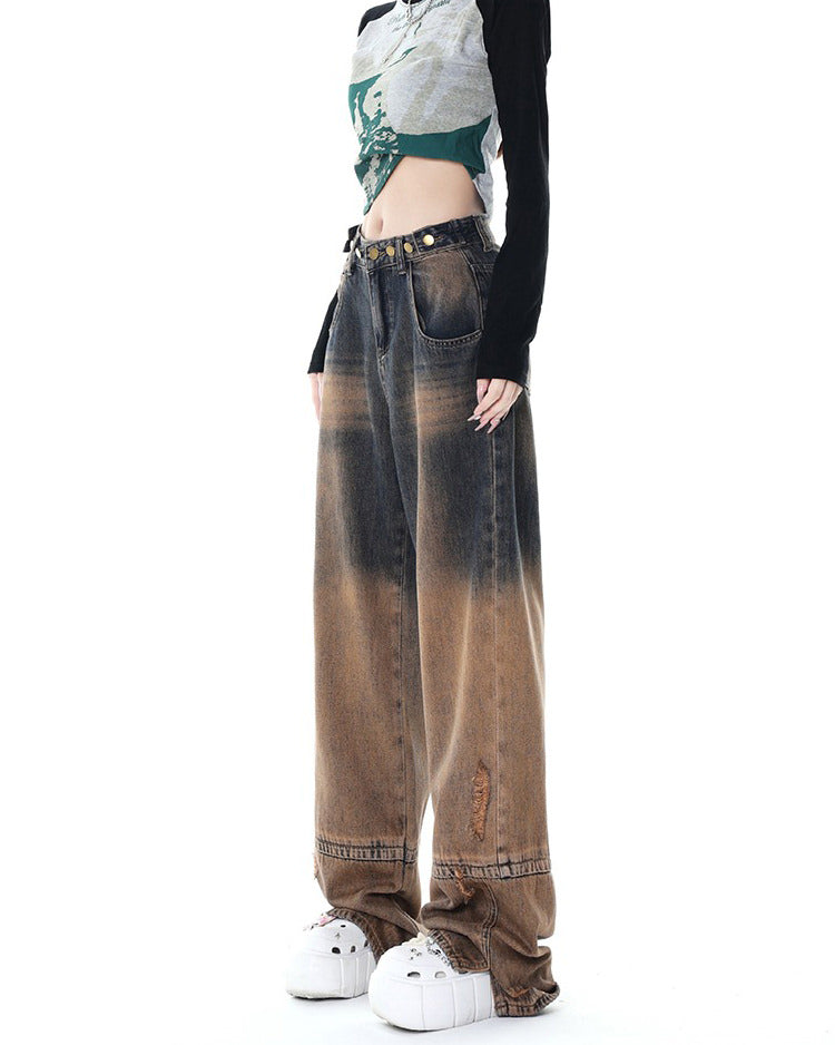 washed brown grunge aesthetic jeans - grunge outfits - boogzel clothing