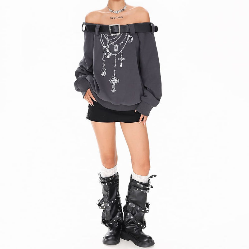 Grunge Aesthetic Off-Shoulder Sweatshirt | BOOGZEL CLOTHING  Boogzel  Clothing