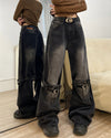 Grunge Aesthetic Knee Buckle Jeans - Boogzel Clothing