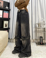 Grunge Aesthetic Knee Buckle Jeans - Boogzel Clothing