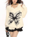 grunge butterfly fuzzy knit sweater boogzel clothing