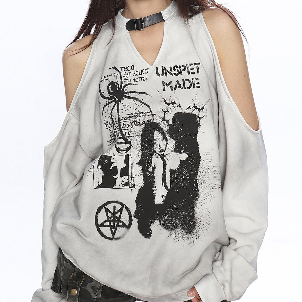 grunge cut out graphic sweatshirt boogzel clothing