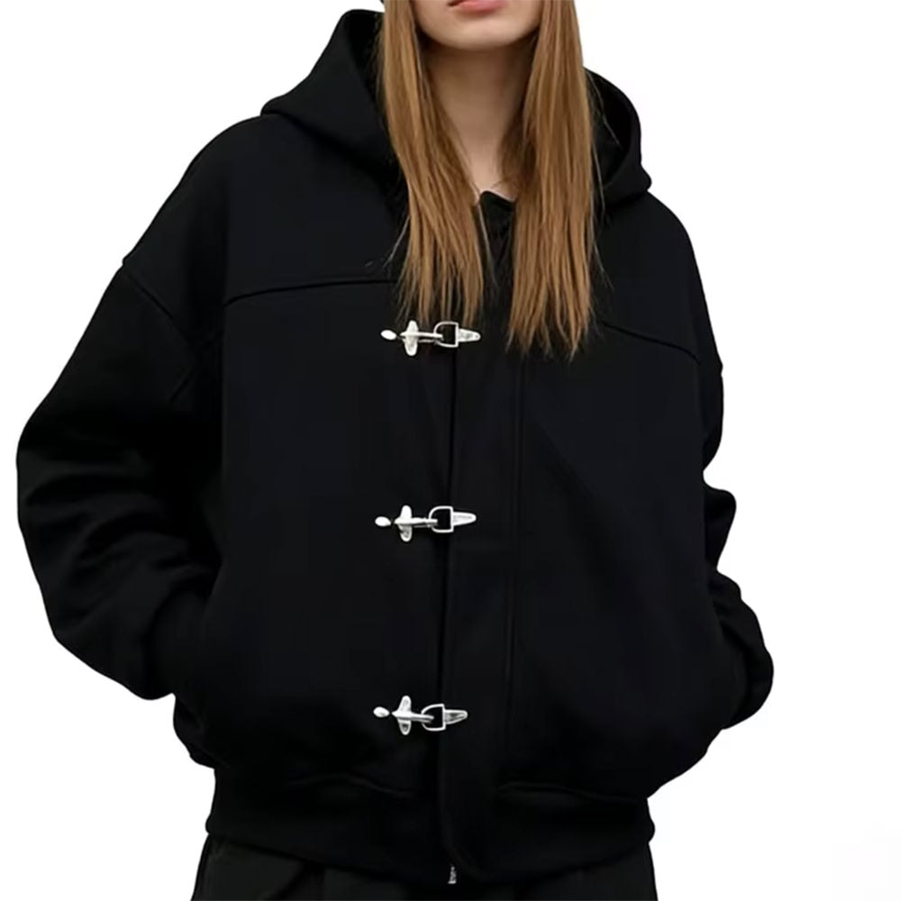 grunge metal clasp zip-up hoodie boogzel clothing