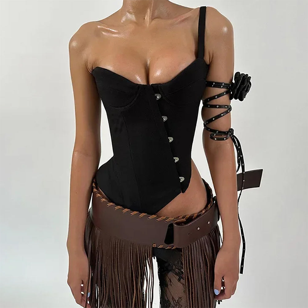 grunge one shoulder corset top boogzel clothing