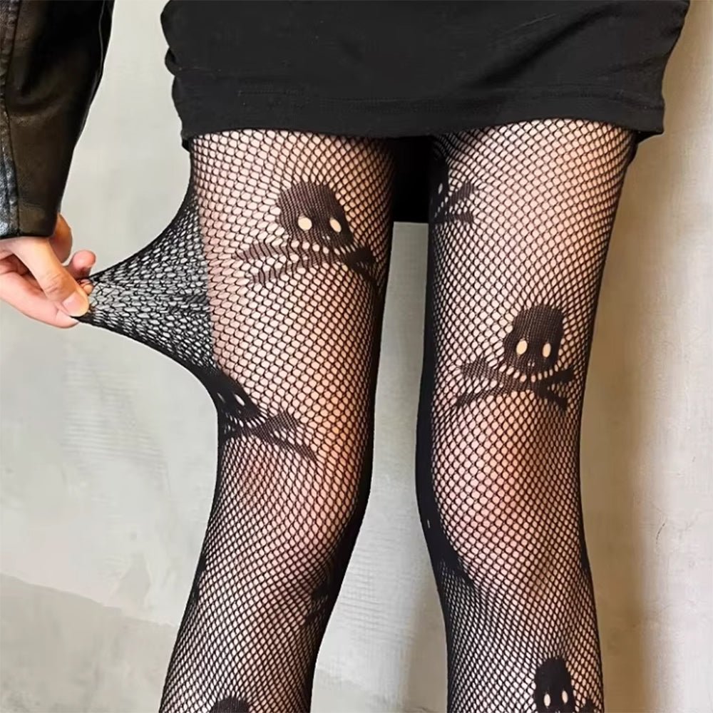 grunge skull fishnet tights boogzel clothing