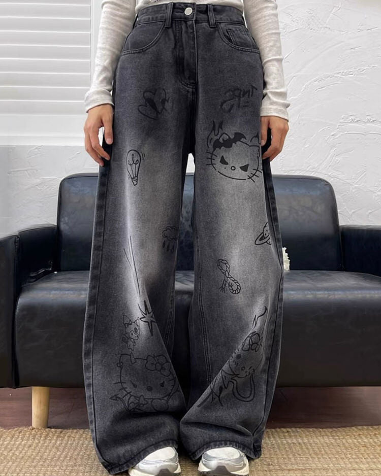 grunge aesthetic cat jeans boogzel clothing - grunge jeans - cat jeans