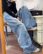 Grunge Aesthetic Cat Jeans in Blue 