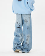 Grunge Aesthetic Cat Jeans in Blue 