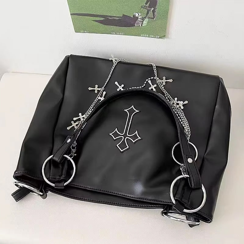 grunge aesthetic cross tote bag boogzel clothing