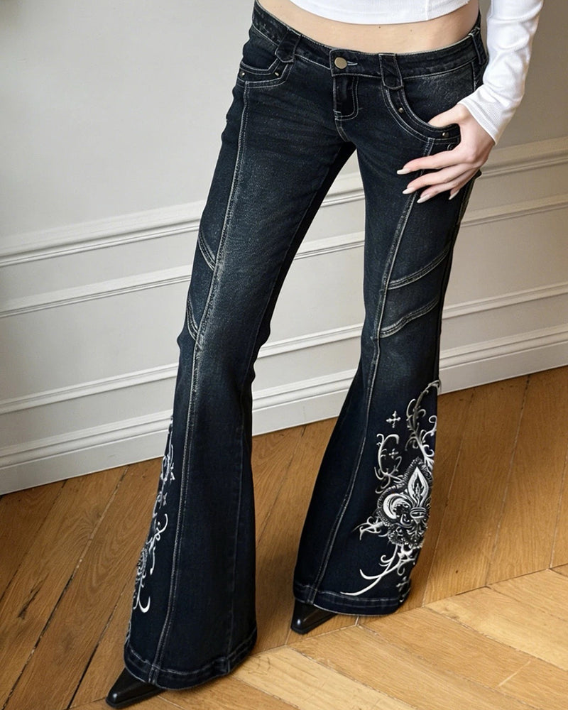 90s 自由の女神　セットアップ　archive grunge flare Grunge Aesthetic Flared Jeans | Aesthetic Outfits – Boogzel Clothing