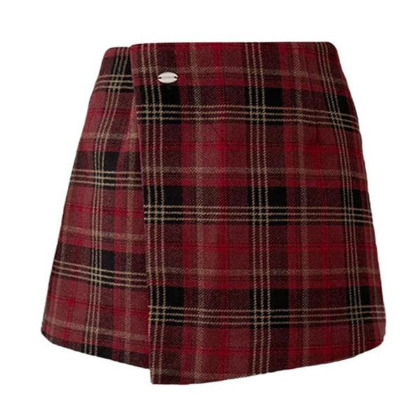 About A Girl Grunge Plaid Wrap Skirt RED PLAID WRAP SKIRT Boogzel Clothing