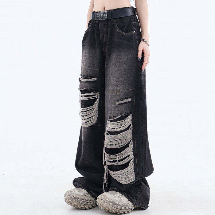 Grunge Aesthetic Ripped Wide Jeans| BOOGZEL CLOTHING – Boogzel Clothing