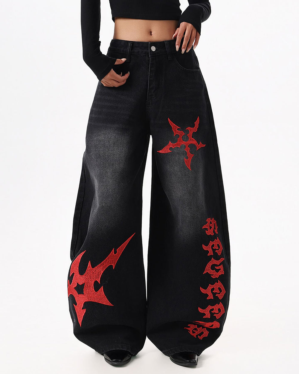 grunge aesthetic wide leg jeans boogzel clothing