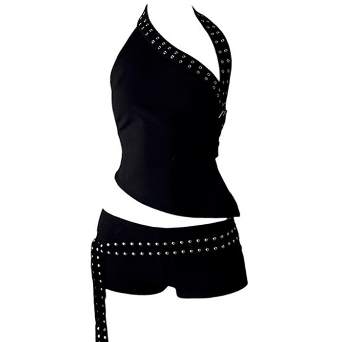 grunge asymmetric top and mini shorts co ord boogzel clothing