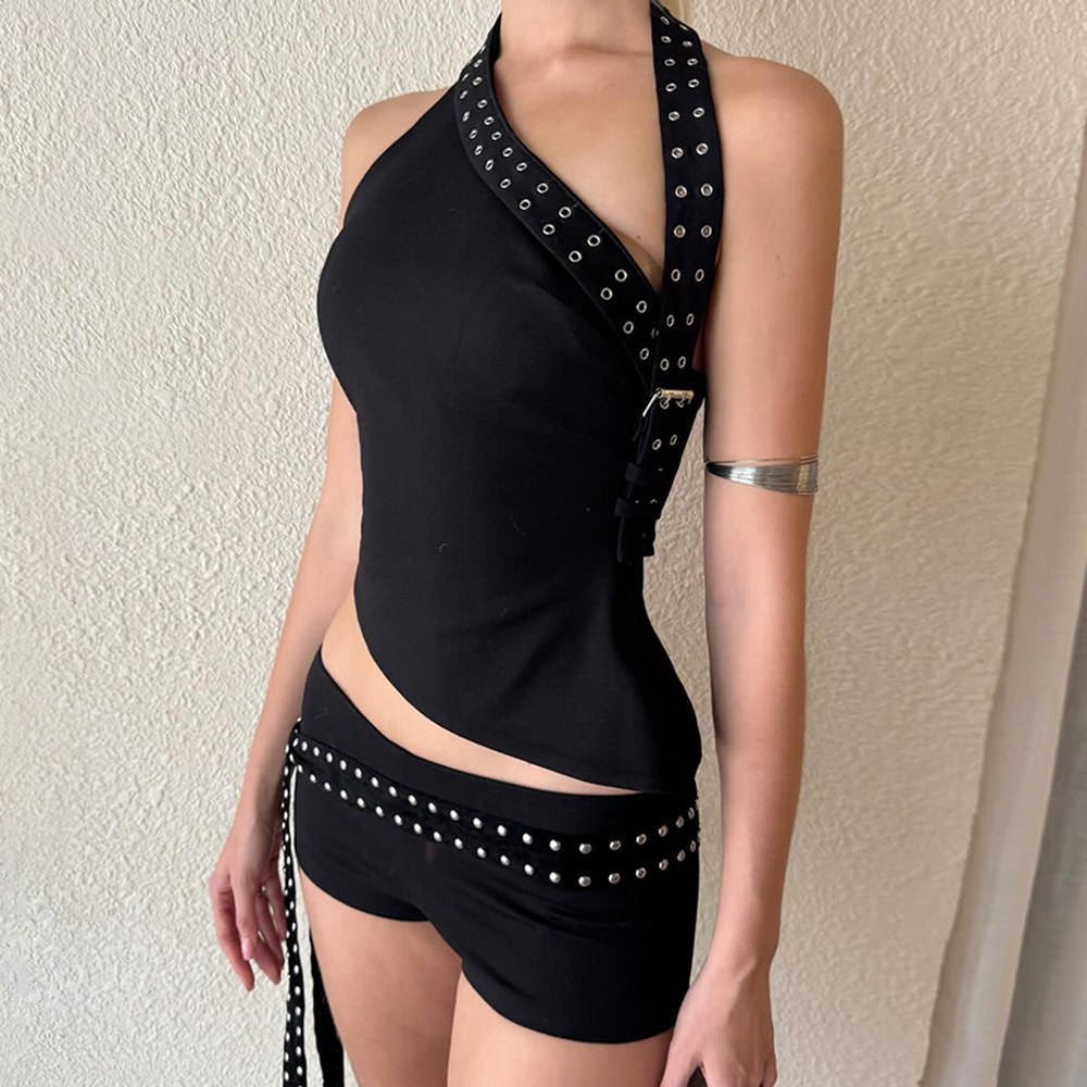 grunge asymmetric top and mini shorts co ord boogzel clothing