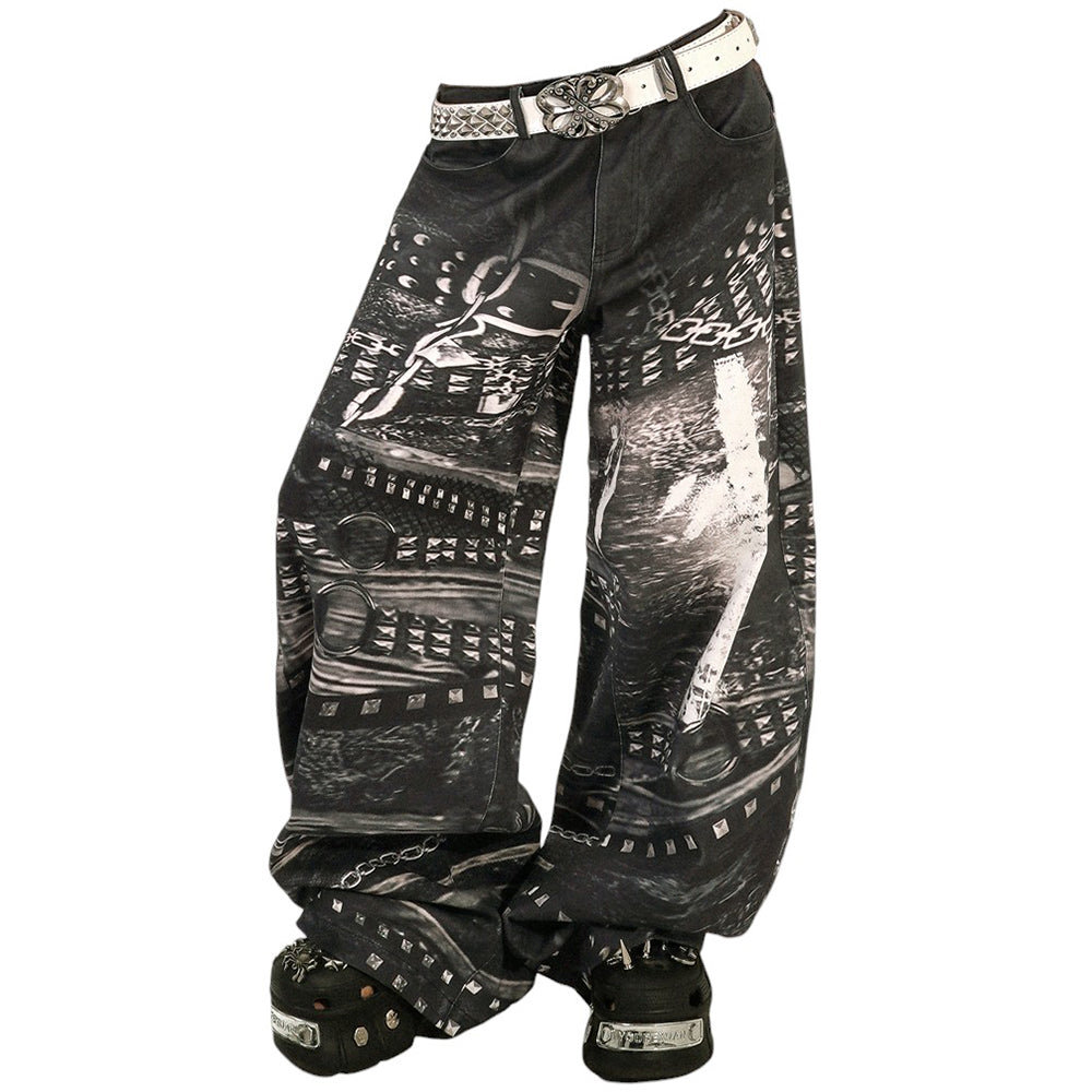 grunge chain print wide pants bogzel clothing