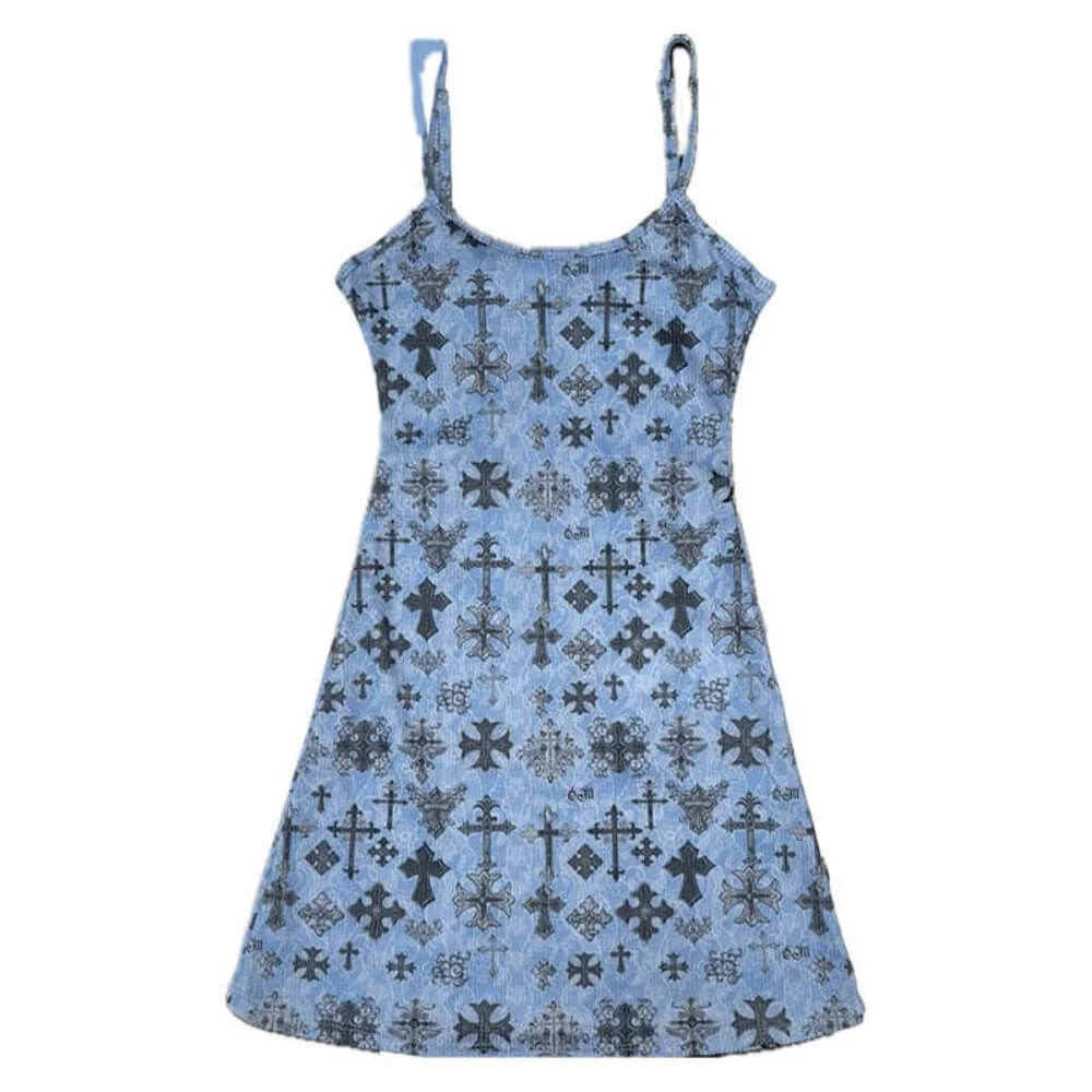 grunge cross print mini dress boogzel clothing