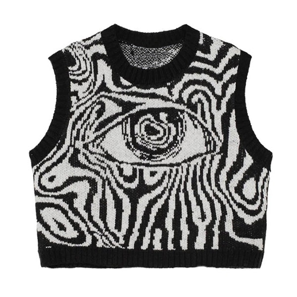 grunge eyes cropped knit vest boogzel clothing