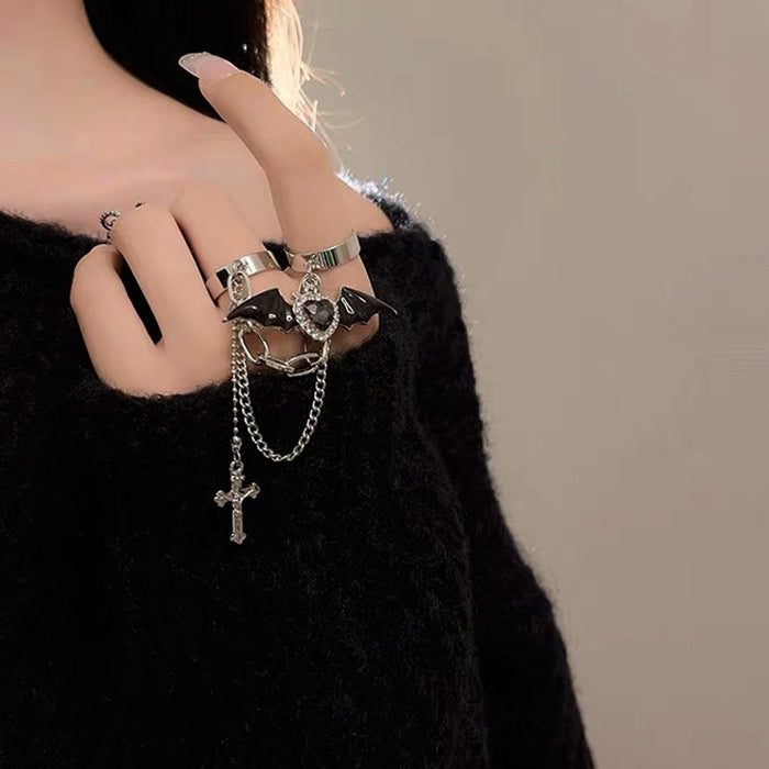 grunge heart cross double ring boogzel clothing