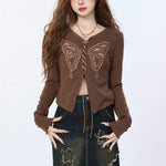 Front Lace Butterfly Aesthetic Top - grunge outfits - boogzel clothing