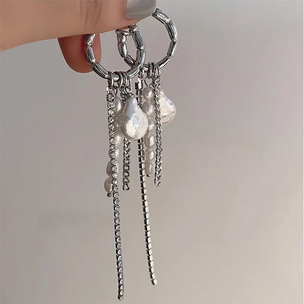 grunge pearl chain tassel earrings boogzel clothing