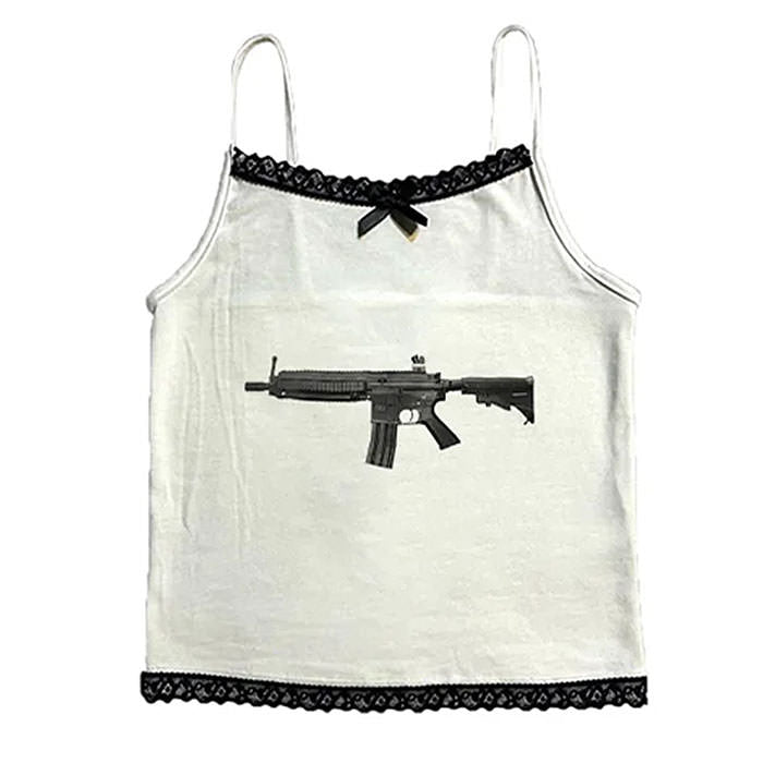 gun print lace tank top boogzel clothing