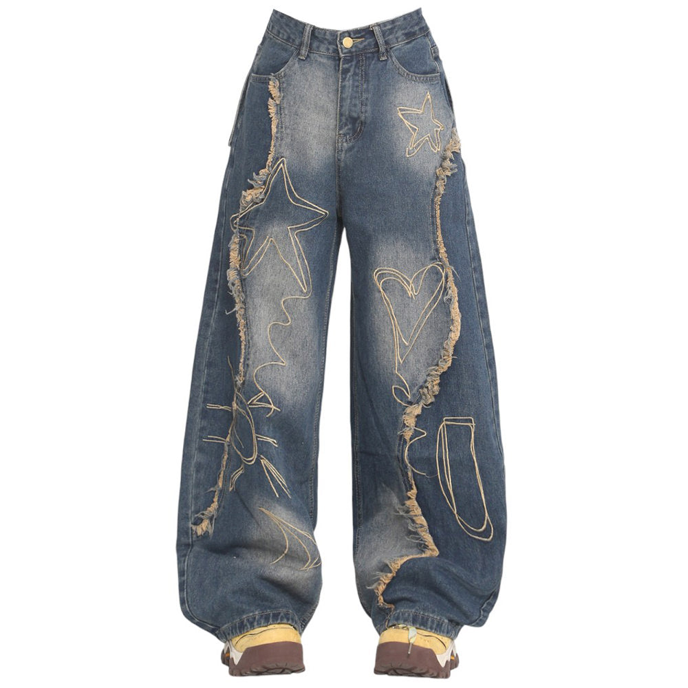 heart and star fringe wide jeans boogzel clothing