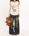 heart bow wide leg skater jeans boogzel clothing