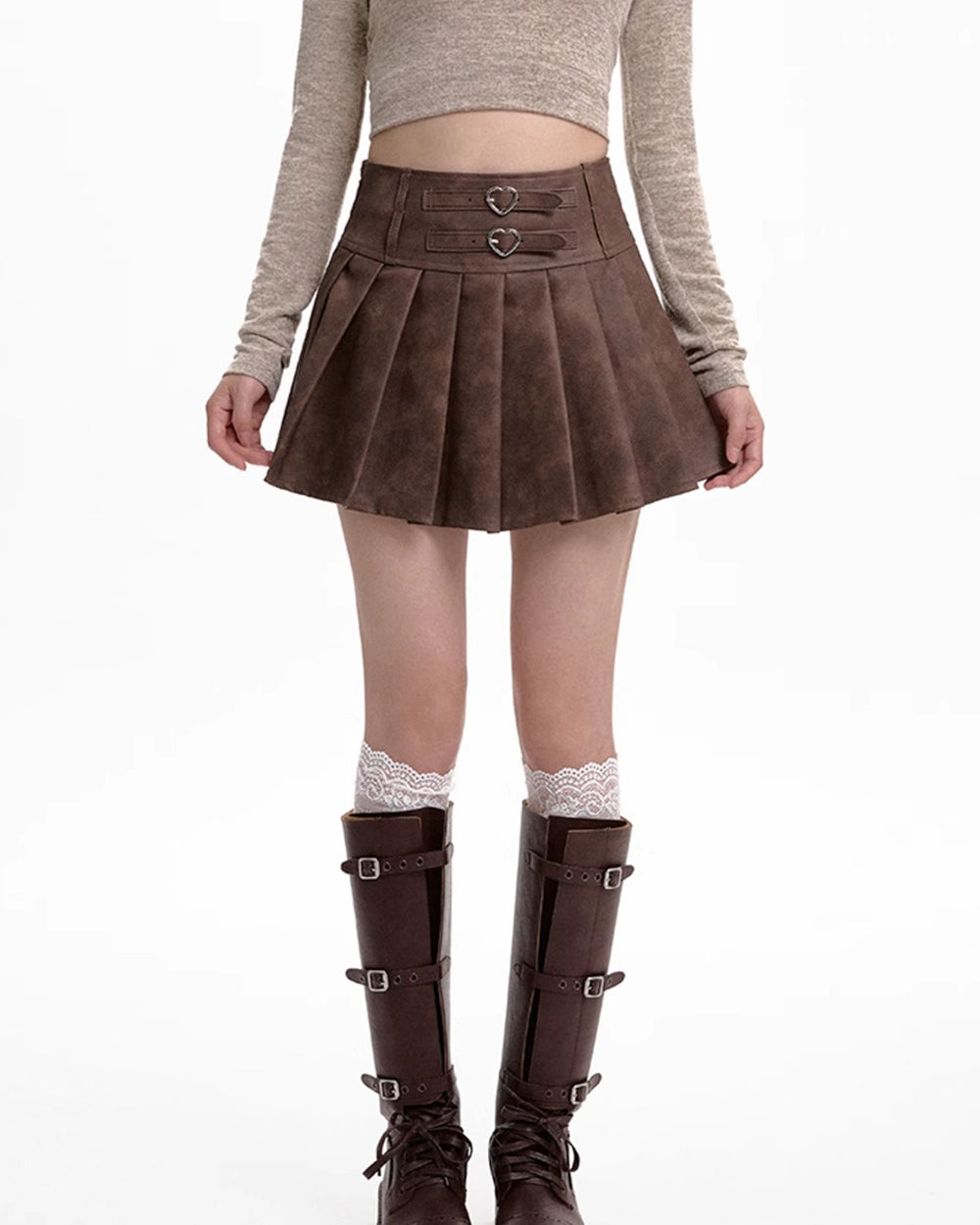 heart buckle leather mini skirt boogzel clothing