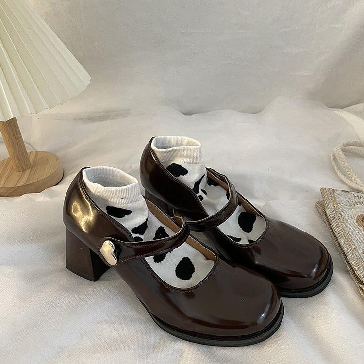 Heart Buckle Mary Jane Shoes - Boogzel Clothing