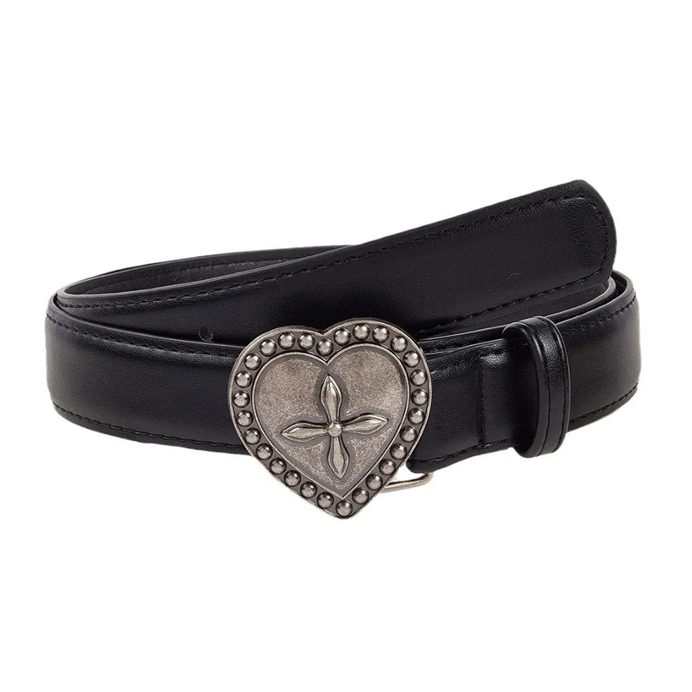 heart cross buckle leather belt boogzel clothing