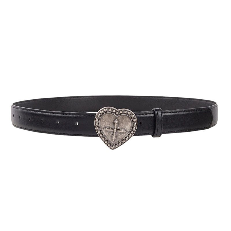 heart buckle black leather belt boogzel clothing