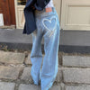 heart print pocket wide leg jeans boogzel clothing