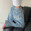 heart print pocket wide leg jeans boogzel clothing