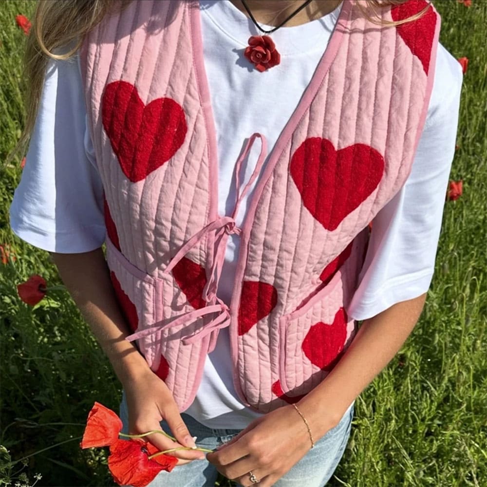 heart print quilted vest boogzel clothing
