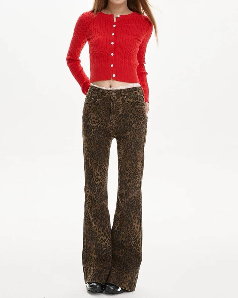 high-waisted leopard flare jeans boogzel clothing