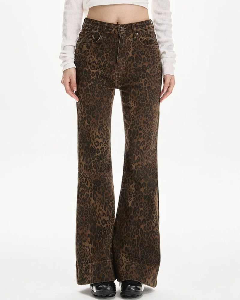 high-waisted leopard flare jeans 