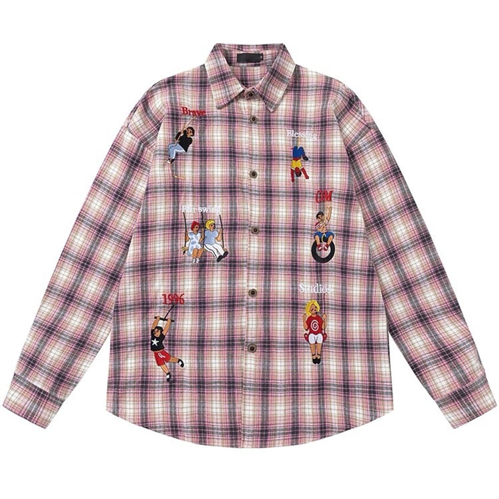 indie aesthetic embroidered plaid shirt boogzel clothing