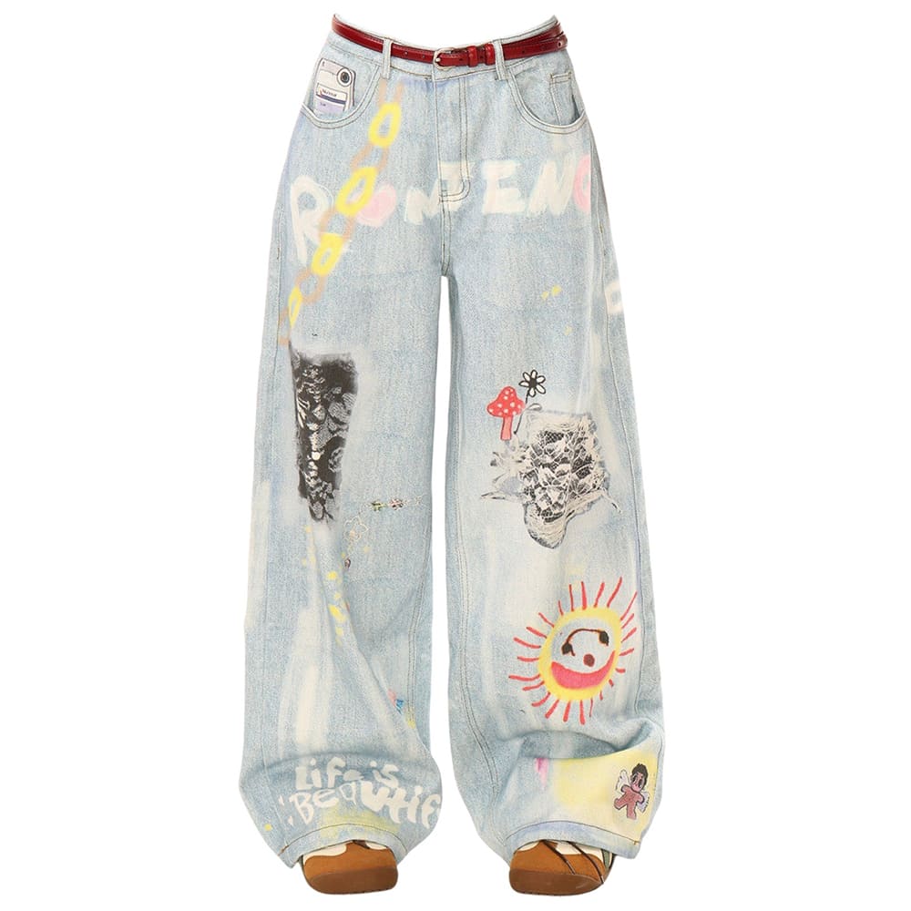 indie kid mushroom print jeans boogzel clothing