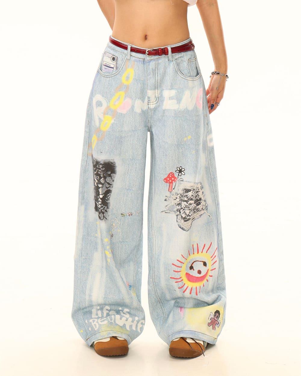 indie kid mushroom print jeans boogzel clothing