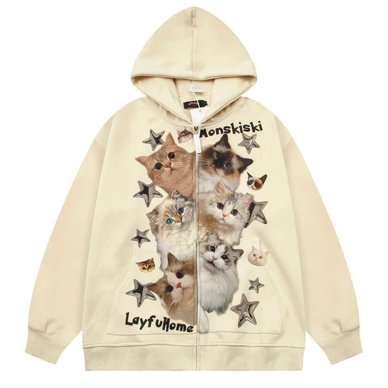 kitten print oversized hoodie boogzel clothing