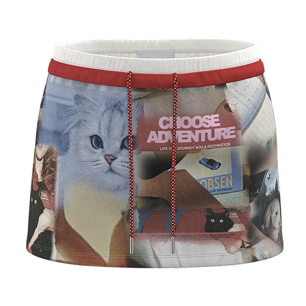 kitten print y2k mini skirt boogzel clothing