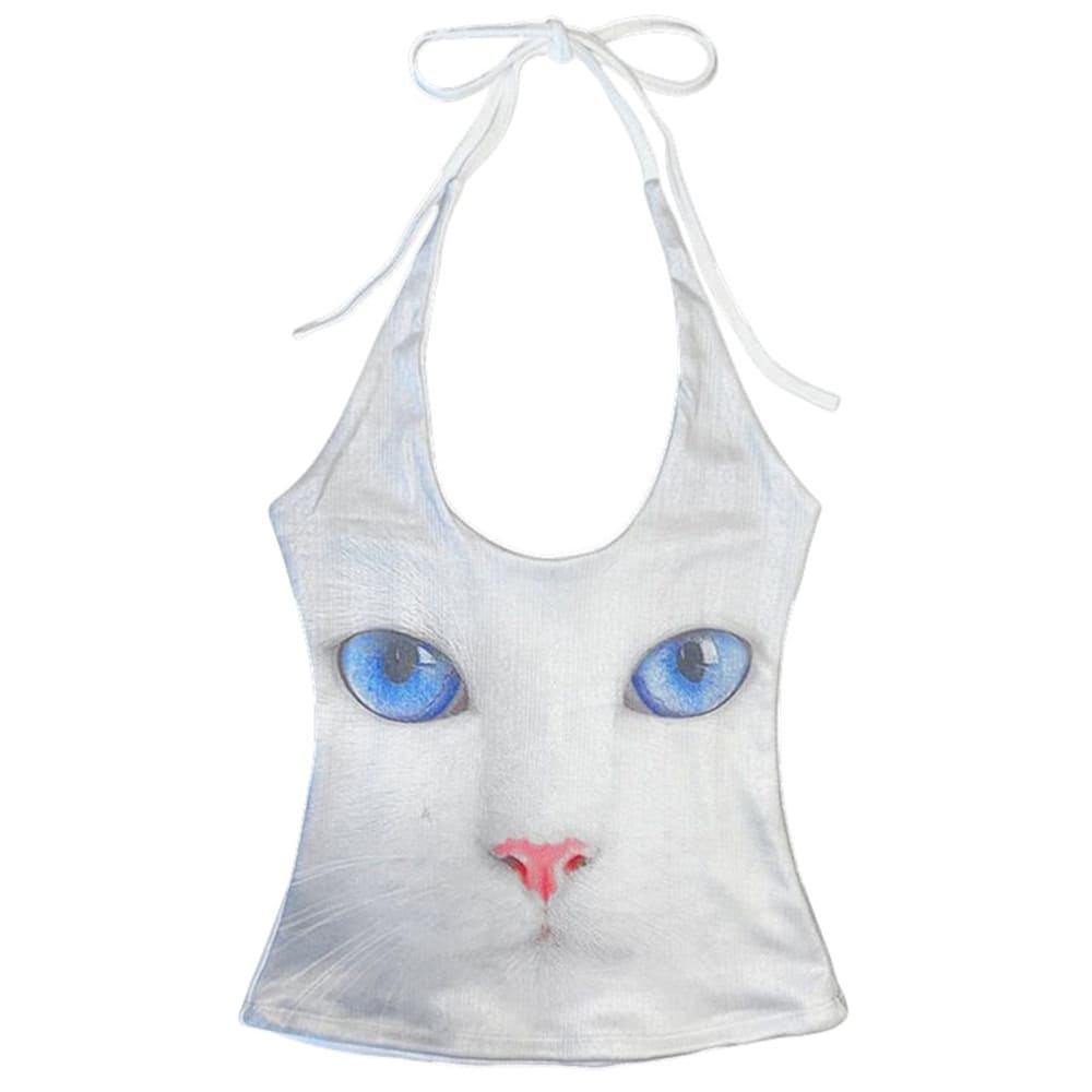 kitty with blue eyes halter top boogzel clothing