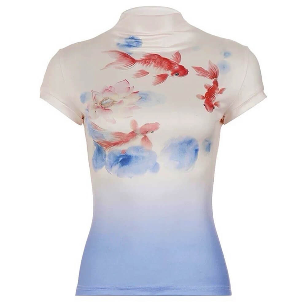 koi fish print turtleneck top boogzel clothing