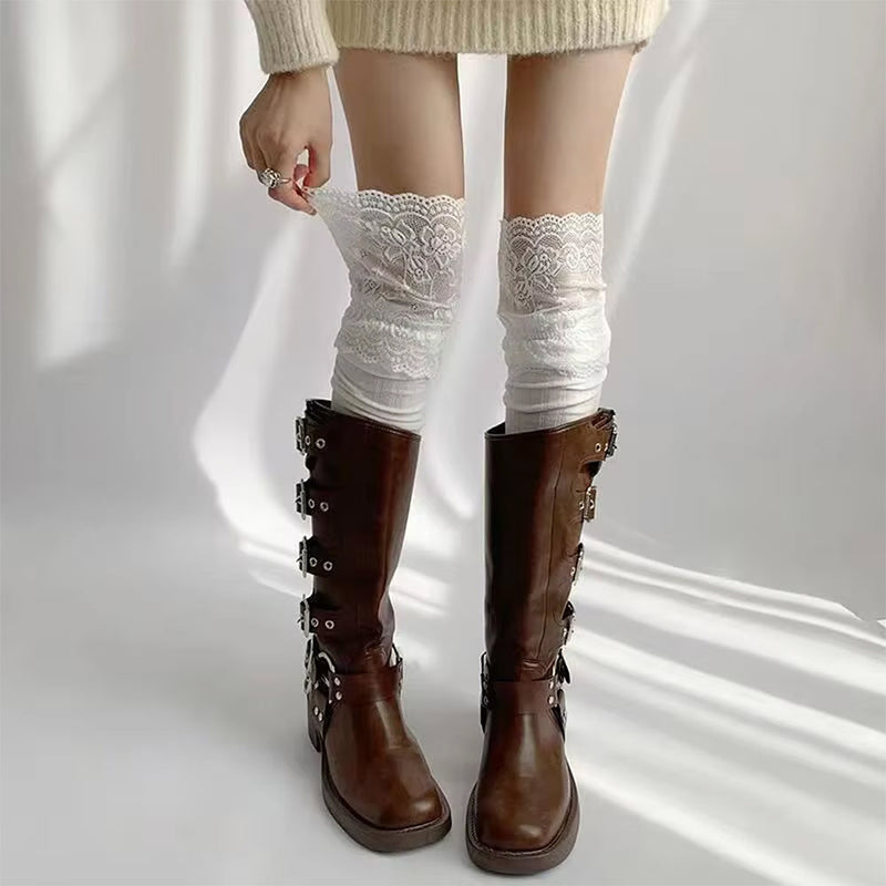 knee high with lace trim socks boogzel clothing