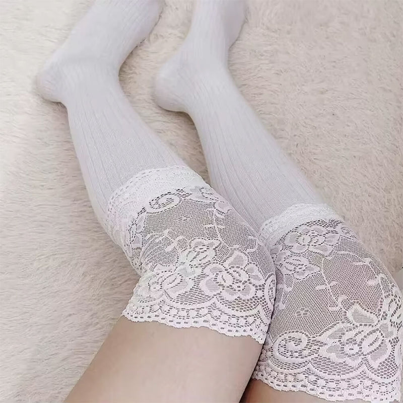 knee high with lace trim socks boogzel clothing