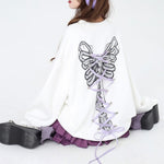 Grunge Lace-Up Butterfly Skeleton Sweatshirt