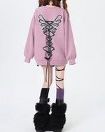 Grunge Lace-Up Butterfly Skeleton Sweatshirt